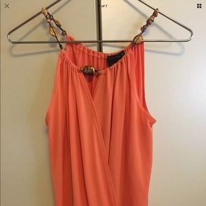 GRASS COLLECTION ORANGE BEADED STRAP HALTER TOP